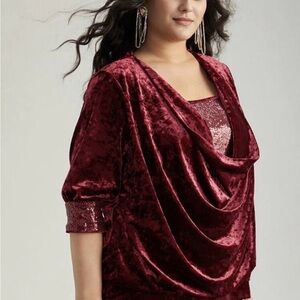 BloomChic Women's Deep Red Velvet Cowl Neck Festive Top NWT 18/20 2x